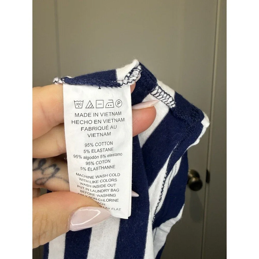 MICHAEL KORS Nautical Women’s 1X Blue & White Striped Dress Short Sleeve V Neck